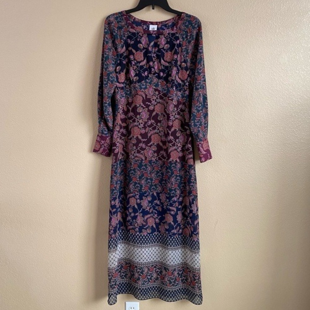 Cabi Womens Size S Festive Retro Floral Boho Patchwork Long Sleeve Maxi Dress